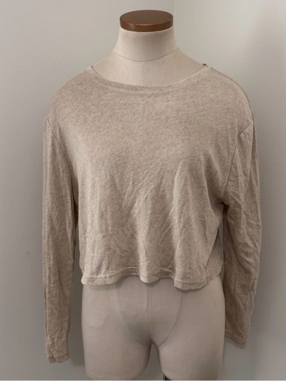 NEW Miou Muse Medium Linen Blend Neutral Color Cropped Top Tee